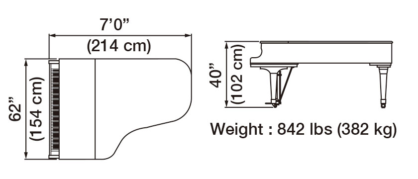 GX-6 Grand Piano Dimensions